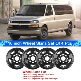Unbranded Glossy Black Wheel Skins For 2003-2024 Chevy Express 2500 3500 4500;16 inch 4pc