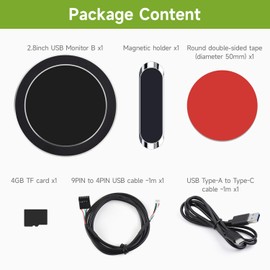 Waveshare 2.8" CPU/GPU Cooler Round LCD Display, AIO Computer Temp Monitor for Water Cooling Systems, Side Prebuilt Gaming PC Parts, Black