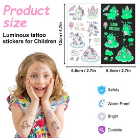 Aomig Children's Tattoos Set, 10 Sheets Temporary Tattoos, Glow in the Dark Tattoo for Girls Boys Skin-Friendly Temporary Children's Tattoos, Unicorn Temporary Tattoos Stickers for Child Birthday