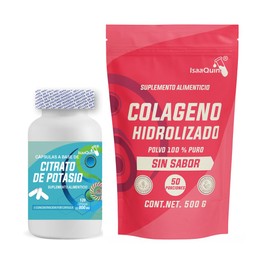 Pack IsaaQuim: Citrato de Potasio 120 Cápsulas de 800 mg + Colágeno Hidrolizado 100% Puro 500 g – Suplementos Alimenticios Sin Sabor