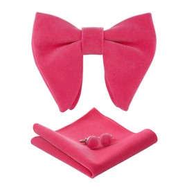 PACGOTH Bow Ties for Men Pre-Tied Bow Tie Vintage Tuxedo Oversized Velvet Bow Ties Cufflinks Pocket Square Sets With Gift Box, Hot Pink, Large