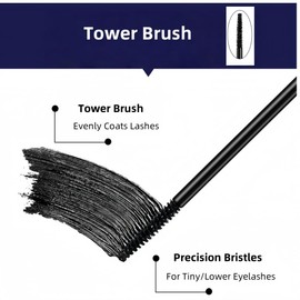 Waterproof Mascara with Tower Brush, Black Mascara for Tiny/Lower Eyelashes, Smudge Proof, Long-Lasting, Thickening Lashes, No Clumping