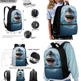 HELLHERO Shark Backpack for Girls Boys with Lunch Box 4 IN 1 Kids School Bag 8-10 12-14 14-16 Middle School Bookbag Pencil Purse Water Bottle Sleeve Elementary Kindergarten Bookbag Daypack