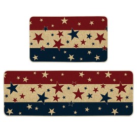 Artoid Mode Stars and Stripes 4TH of July Kitchen Mats Set of 2, Memorial Day Home Decor Kitchen Rugs for Floor - 17x29 and 17x47 Inch