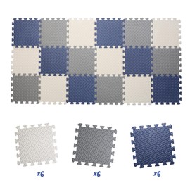 Tamiplay 18 Tiles Foam Play Mat for Baby, 0.4 Inch Thick Foam Interlocking Floor Mats, Soft Non-Toxic Baby Play Mat, Solid Colored Interlocking Floor mats for Toddler(White/Gray/Dark Blue)