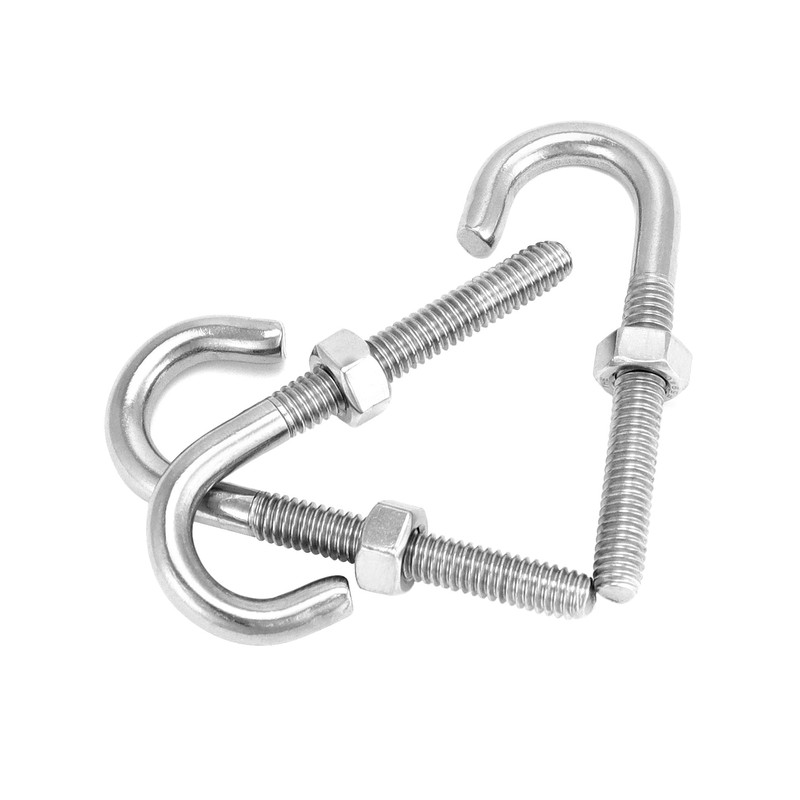QWORK Steel J-Bolt with Nut, 5/16" x 3" Anchor Bolts,