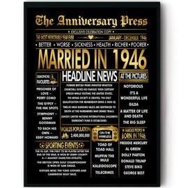 Stuff4 Gold 79th Anniversary Poster Framed - Golden Married In 1946 Newspaper - Happy 79 Anniversary for Men Women Retro Vintage Gifts Back In 1946, 8x10 Inch Bday Party Decor Decoration