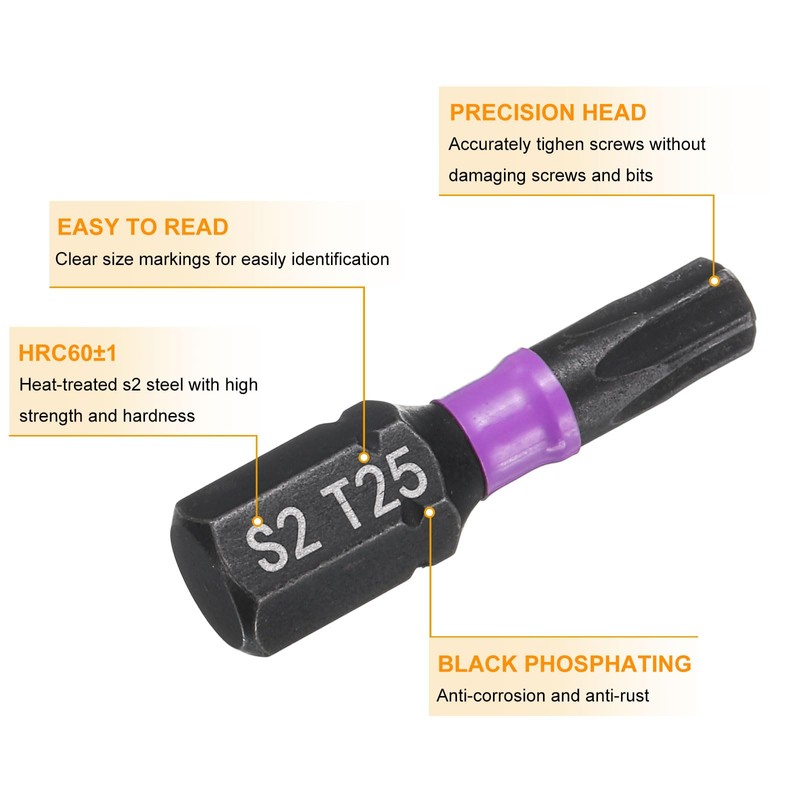 sourcing map 8pcs TT25 Torx Screwdriver Bit 1/4" Hex Shank