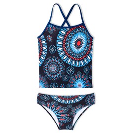 Century Star Girls Swimsuits Two Piece Tankini Bathing Suit Hawaiian Swimwear Kids Toddler Beach Swimsuits Blue Round Flower 10-11 Years
