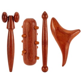 AHANDMAKER 4Pcs 4 Styles Massage Tool Set, Wooden Gua Sha Tool, T-Shape Massage Roller, Therapy Trigger Point Massage Tool, Wood Massager for Body, Face, Shoulder, Arm, Leg, Foot