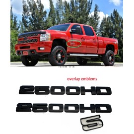 CAPSBAY 2PC Matte BLACK 2500HD SIERRA SILVERADO DOOR EMBLEM NAMEPLATE Overlay 2007-2019