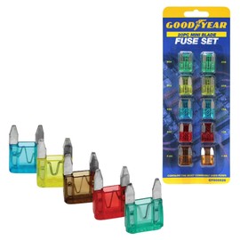Goodyear 20pc Mini Blade Fuses - Includes Standard, Mini & Maxi Fuses For Automotive Use | Reliable And Durable Fuse Assortment For Vehicle Electrical Repairs And Maintenance | Common Fuses