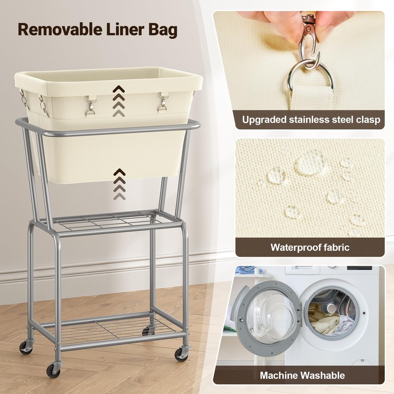 ELYKEN Rolling Laundry Hamper with Wheels, Laundry Cart with Removable