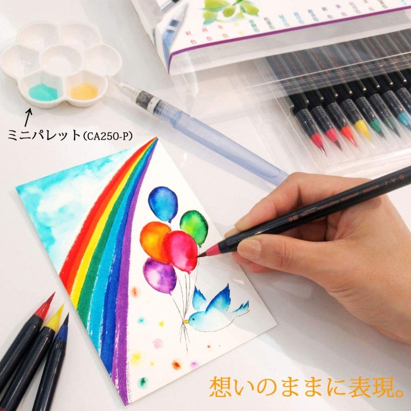 Akashiya Brush Pen, Watercolor Brush, Color Set of 14 +