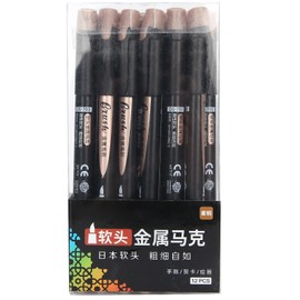12pcs Soft Tip Metallic Color Pen Set Fast Drying Waterproof WaterBased Marker Kit for Rock Ceramic Fabric Wood Plastic Glass(Purple Bronze )