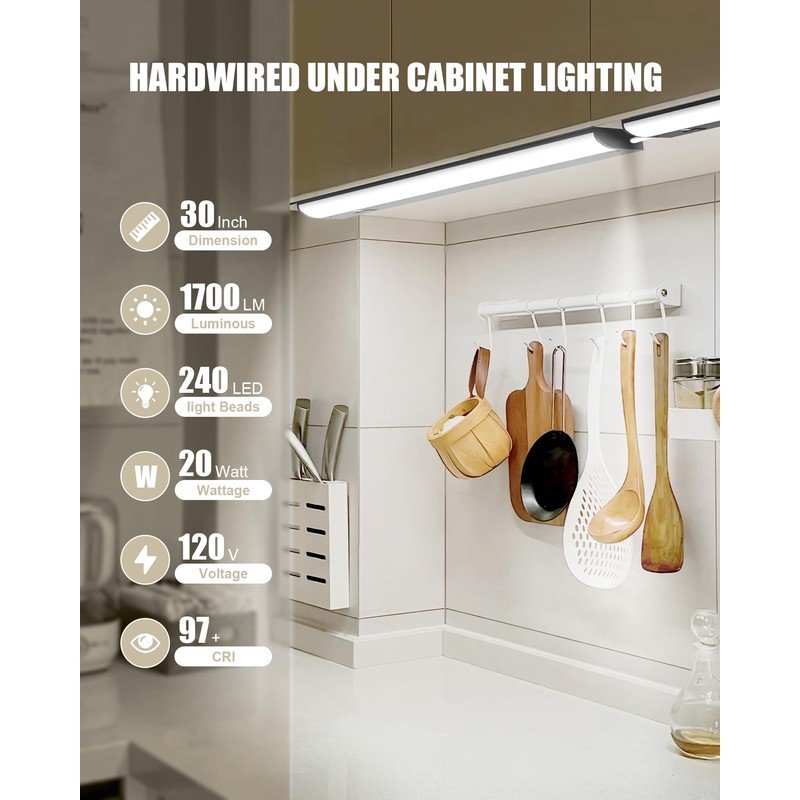 Hardwired Under Cabinet Lighting, 30 inch LED Under Counter Lights