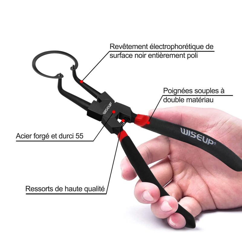 WISEUP Circlip Pliers 7 inch, Straight External Tips (Tip Diameter