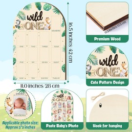 R HORSE My First Year Photo Frame Board, 3D Wild One Birthday Decoration, Jungle Themed Baby First Year Picture Frame 12 Months Milestone Display Wood Board Nursery Decor Gift for Boy Girl