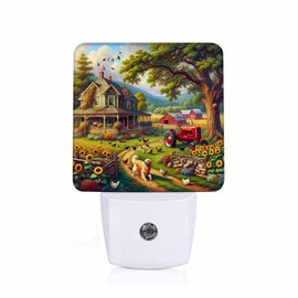 Jahiona LED Night Light Lamp with Smart Sensor Dusk to Dawn Sensor,Green House Barns Dogs Chickens Sunflowers and Birds Night Light Daylight White,0.5W Plug-into Wall for Adults,Bedroom,Bathroom