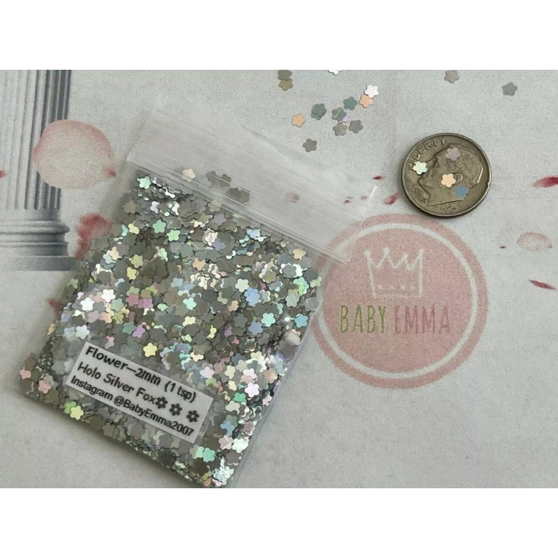 Baby Emma 2007 Solvent Resistant Holo FLOWER shape Glitter (Silver)