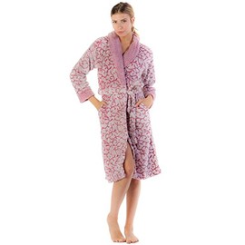 Casual Nights Women's Jacquard Print Fleece Plush Robe - Wine - Small