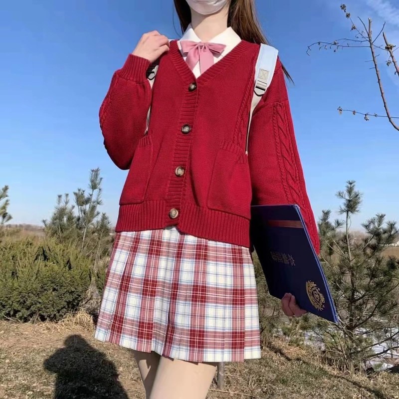 TYYRBMG Women's School Cardigan, V-Neck with Pockets, JK Uniform, Sweater,