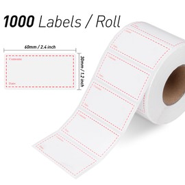 Hengsong Freezer Labels,1000 Sticky Labels on a Roll,for Jars,Kitchen,for Storage Boxes,Pantry,Fridge Stickers,White,Red,6x3cm