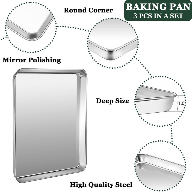 Dyikiti Baking Sheet Set of 3, Stainless Steel Cookie Sheet