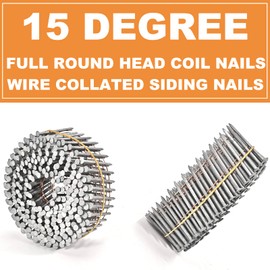BHTOP 3600 Count Siding Nails, 15-Degree 1-1/4 Inch *.092 Wire Collated Coil Ring Shank Nails, Full Round Head Hot-Dipped Galvanized Siding Nailer Attachment Replacement Parts