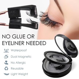Magnetic Eyelashes, Natural Look False Eyelashes with Applicator, Reusable & Waterproof Magnetic Lashes Kit without Eyeliner, Glue-free & All-Day Comfort, Black