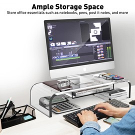 DeskLogics Computer Acrylic Monitor Stand Riser with Storage - Larger Size Single Clear PC Desktop Monitor Holder for Desk, Keyboard Storage, Laptop, TV Screen, Home, Office, Gift Ideas
