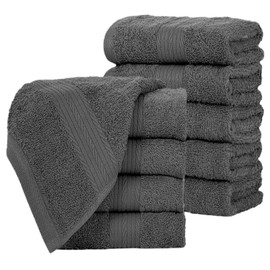 Ample Decor Face Towels Set of 10 600 GSM 30 X 30 CM 100% Cotton, Premium Wash Cloths Quick Drying Soft Absorbent Thick Fingertip Towels, Flannels for Spa, Bathroom, Gym, Daily Use, Grey