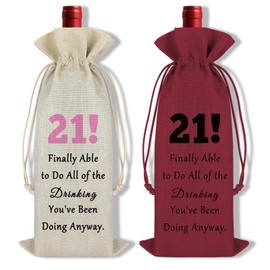 2Pcs 21st Birthday Wine Bag 21st Birthday Gifts for Him Her 21 Years Old Birthday Gifts for Women Men Friend Sister Brother Boyfriend Girlfriend Daughter Son 21st Birthday Decorations
