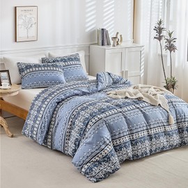 Lekesky Bed Linen 200 x 200 cm, Bed Linen 3-Piece Duvet Cover, Geometric Bohemian Design, 200 x 200 cm Microfibre Bed Linen Set with Pillowcase with Zip 80 x 80 cm x 2, Indigo