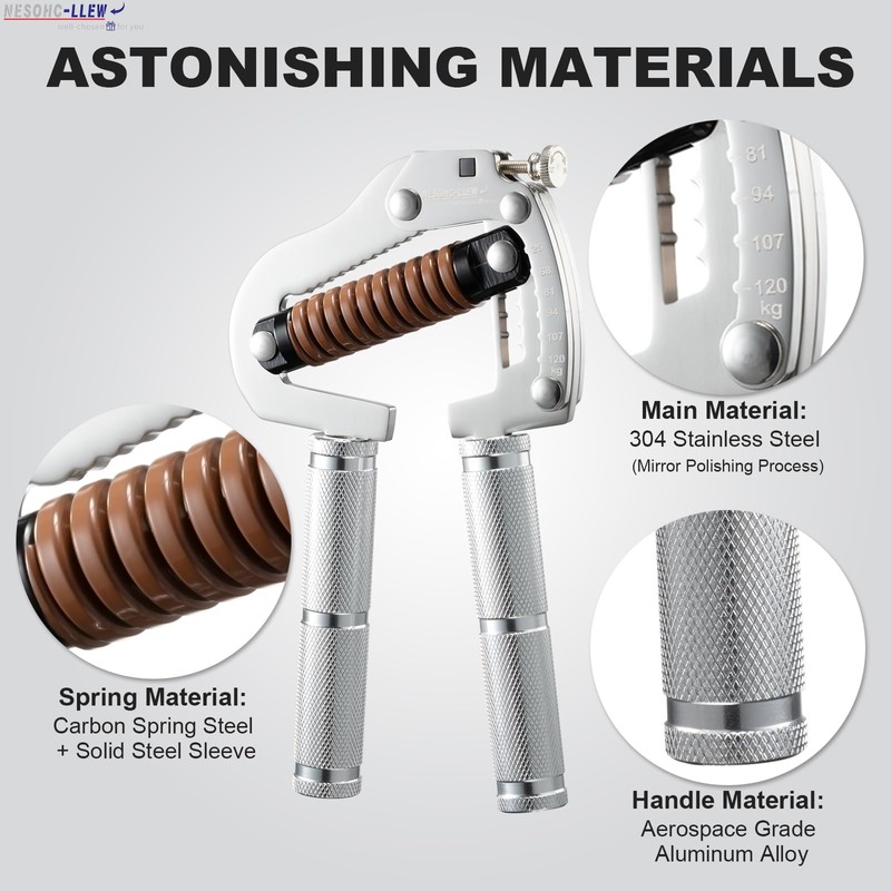 NESOHC-LLEW Adjustable Grip Strength Trainer: Premium 304 Stainless Steel Structure,