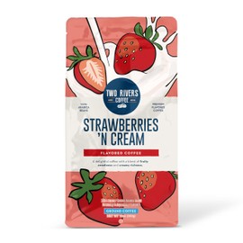 Two Rivers Coffee Strawberries N Cream Flavored Ground Coffee, Perfectly Balanced, Always Smooth, Made with 100% Arabica Beans - Flavor Enhanced, 10 Ounce Bag