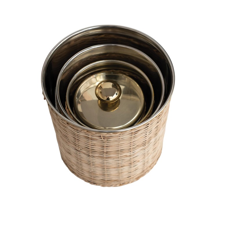 Creative Co-Op Rattan Wrapped Stainless Steel Canisters, Set of 4,