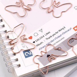 20 Pcs Butterfly Paperclip Bookmark Metal Art Clips Office Supplies Set Binder Folders Metal File Holder for Notebooks Scrapbooks File Organizer, Rose Gold