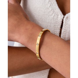 PAVOI 14K Yellow Gold Plated Love Bangle Bracelets for Women | Waterproof Stainless Steel Cubic Zirconia Hinged Bracelet Dupe | 7.5"