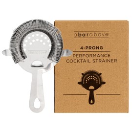 A Bar Above 4-Prong Cocktail Strainer, Stainless Steel Strainer with High-Density Spring for Smooth Drink Pouring, Fits Boston Shakers and Mixing Glasses, Bar Accessories, Silver