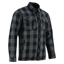 Men Motorcycle Flannel Shirt Sporty Armored Kevlar Shirt Water Resistant and Durable with Multiple Pockets (Renegade 2. O) Gray