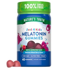Nature's Truth Gomitas de melatonina para niños, 1 mg, 40 unidades, veganas, sin OMG y sin gluten, sabor a bayas mixtas | Gomitas veganas, sin OMG y s