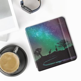 kwmobile Flip Case Compatible with Tolino Vision 6 Case - eReader Case - Starry Sky Giraffe Black Dark Blue Pink