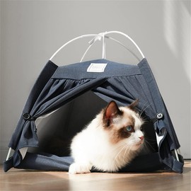 Lovely Caves Cat Tent Bed with Removable Non-Slip Soft Pad, Indoor Outdoor Foldable Hut, Portable Pet Tent Cave for Cats Small Dogs Kitten (Navy Blue)