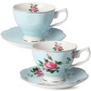BTaT- Floral Tea Cups and Saucers, Set of 2, 8oz,