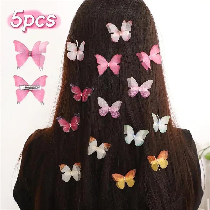 DANRENPANG 5PCS New Cute Princess Mesh Double-layer Butterfly Lovely Girls