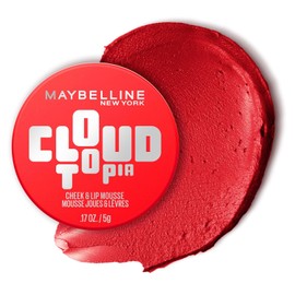 Maybelline Cloudtopia Blush for Cheeks and Lip Mousse, Ultra-Vivid, Pigmented Formula for Up to 14HR of Blush and Lip Makeup Color, Divine Crimson, 1 Count
