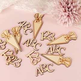 36 Stück Einschulung Konfetti Holz Schultüte ABC 123 Streudeko Schuleinführung Tischdekoration für Schulkind Schulanfang Junge und Mädchen Einschulungsfeier usw.