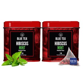 BLUE TEA - Hibiscus Mint Herbal Tea - 36 Tea Bags (Pack of 2) | SKIN GLOW ENHANCING TEA | Caffeine-Free | Hibiscus + Mint | Farm Packed Hibiscus Tea | Tin Packing