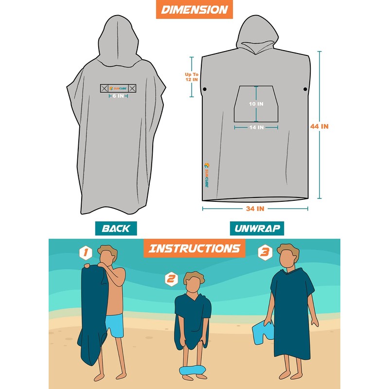 Sun Cube Surf Poncho Changing Robe with Hood, Thick Quick